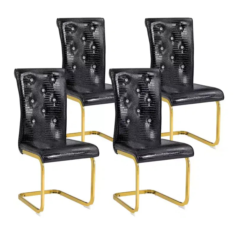 Lot de 4 Chaises de Salle à Manger Rembourrées en Similicuir avec Détails de Boucle en Cristal et Pieds en Métal Durables