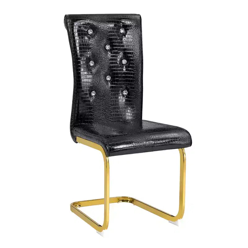 Lot de 4 Chaises de Salle à Manger Rembourrées en Similicuir avec Détails de Boucle en Cristal et Pieds en Métal Durables