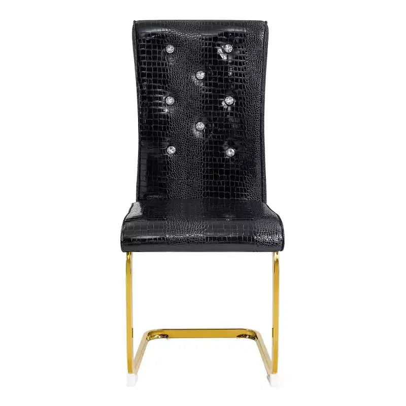 Lot de 4 Chaises de Salle à Manger Rembourrées en Similicuir avec Détails de Boucle en Cristal et Pieds en Métal Durables
