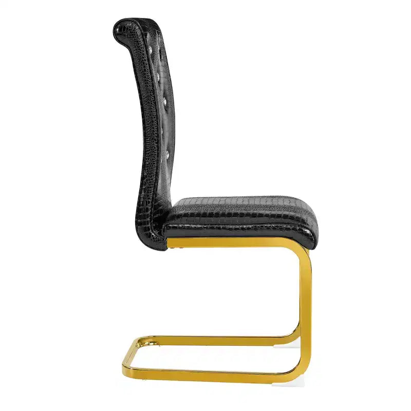 Lot de 4 Chaises de Salle à Manger Rembourrées en Similicuir avec Détails de Boucle en Cristal et Pieds en Métal Durables