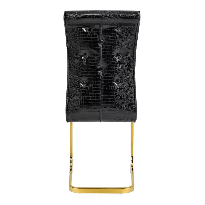 Lot de 4 Chaises de Salle à Manger Rembourrées en Similicuir avec Détails de Boucle en Cristal et Pieds en Métal Durables