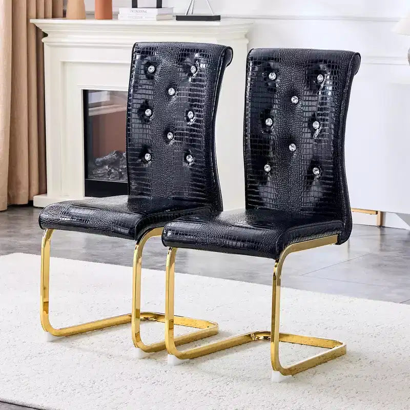 Lot de 4 Chaises de Salle à Manger Rembourrées en Similicuir avec Détails de Boucle en Cristal et Pieds en Métal Durables