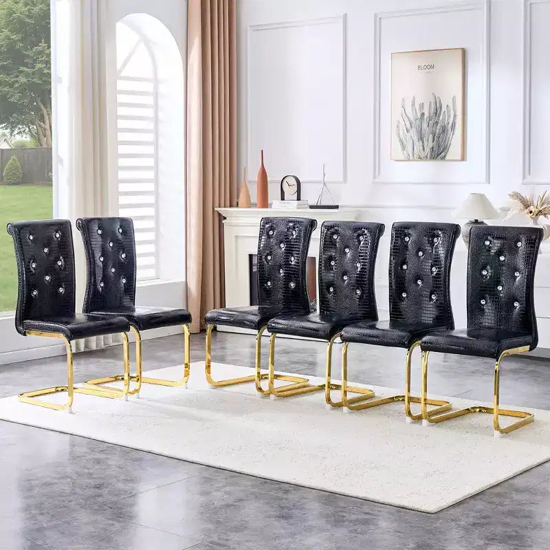 Lot de 4 Chaises de Salle à Manger Rembourrées en Similicuir avec Détails de Boucle en Cristal et Pieds en Métal Durables