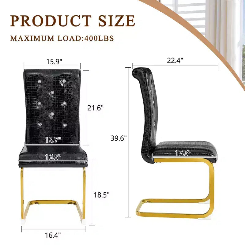 Lot de 4 Chaises de Salle à Manger Rembourrées en Similicuir avec Détails de Boucle en Cristal et Pieds en Métal Durables