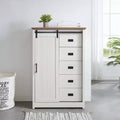 5-Drawer Dresser with Sliding Barn Door, Adjustable Shelves, and Metal Handles for Farmhouse Style