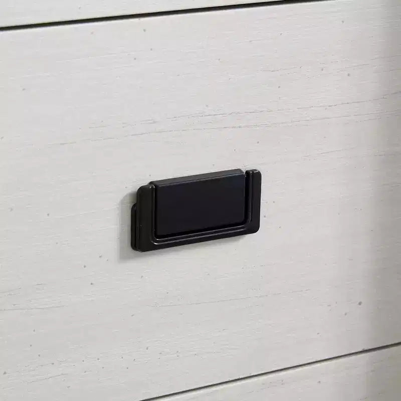 Commode 5 tiroirs avec porte coulissante de style grange, étagères réglables et poignées en métal pour un style fermier
