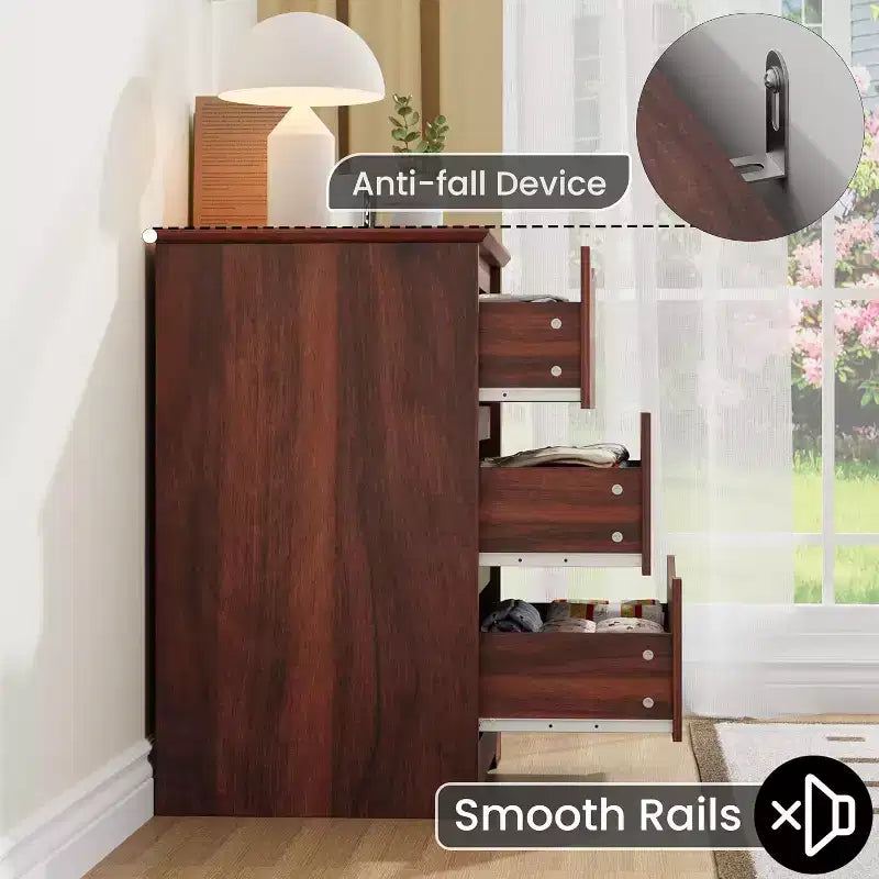 Commode en bois avec tiroirs, Armoire moderne haute avec rangement profond, Grande commode avec plateau large, pour Chambre, Salon, Bureau