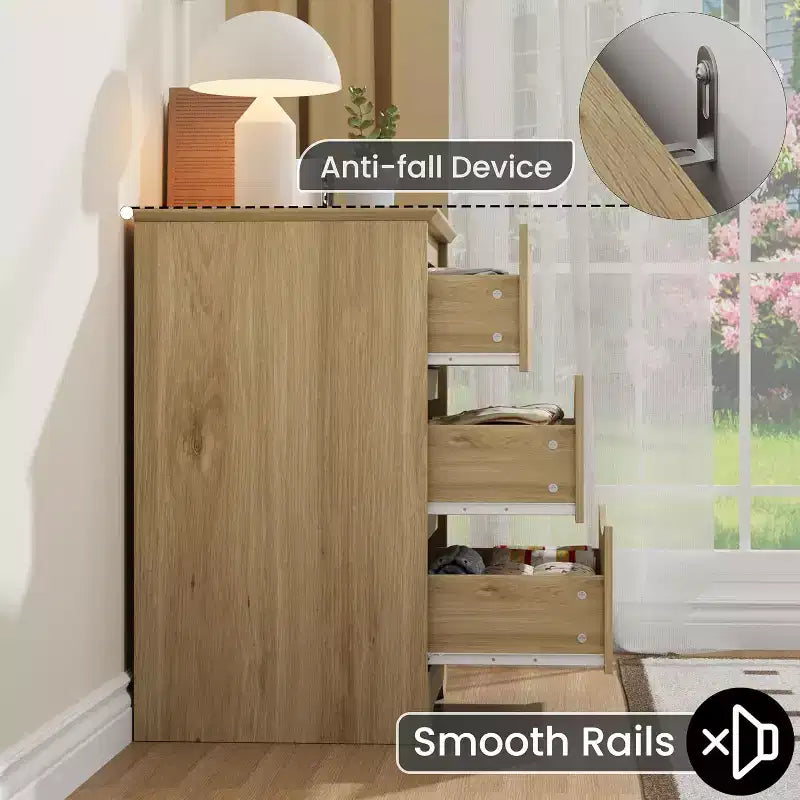 Commode en bois avec tiroirs, Armoire moderne haute avec rangement profond, Grande commode avec plateau large, pour Chambre, Salon, Bureau