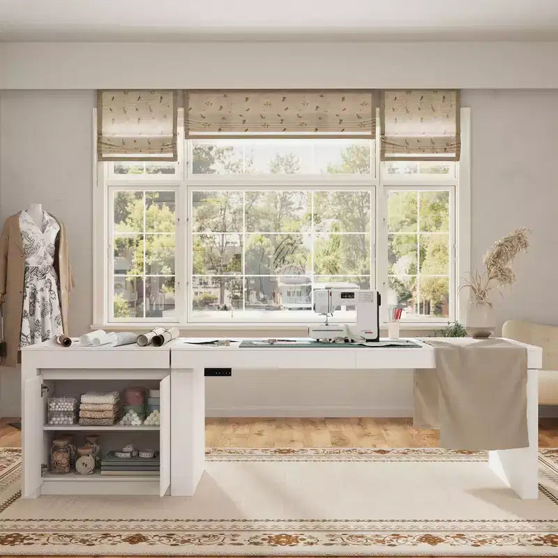 Famapy 110Bureau Debout Électrique Surdimensionné, Réglage de la Hauteur à 3 Mémoires, Table Multifonction Blanche pour Bureau à Domicile et Salle à Manger