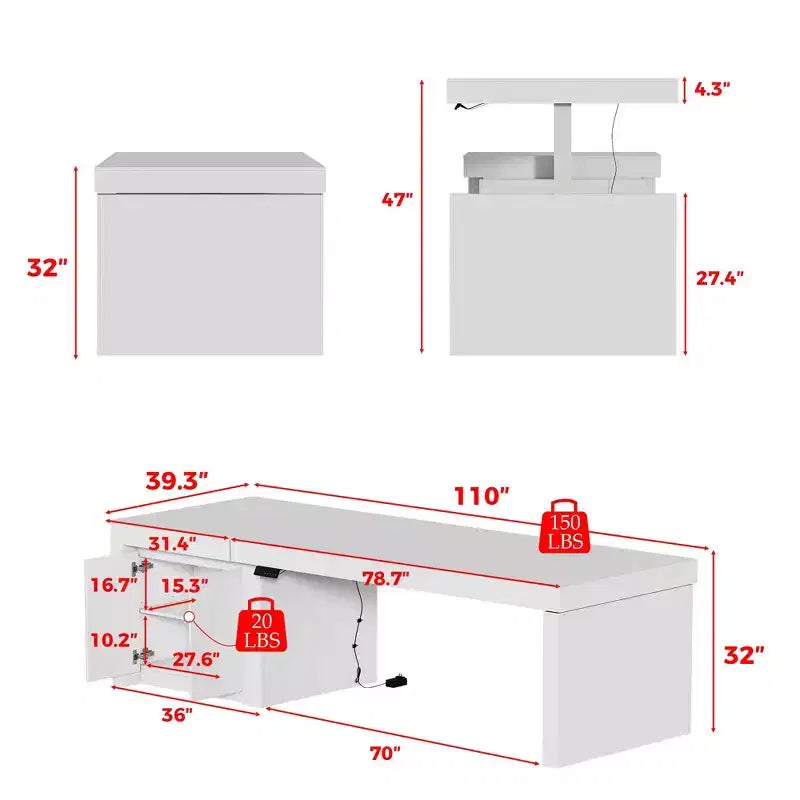 Famapy 110Bureau Debout Électrique Surdimensionné, Réglage de la Hauteur à 3 Mémoires, Table Multifonction Blanche pour Bureau à Domicile et Salle à Manger