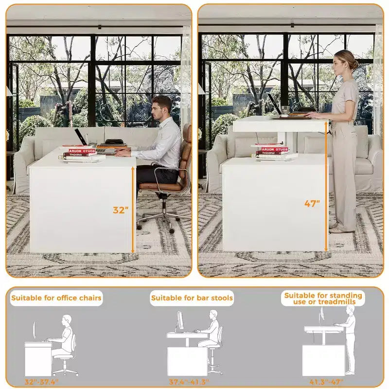 Famapy 110Bureau Debout Électrique Surdimensionné, Réglage de la Hauteur à 3 Mémoires, Table Multifonction Blanche pour Bureau à Domicile et Salle à Manger