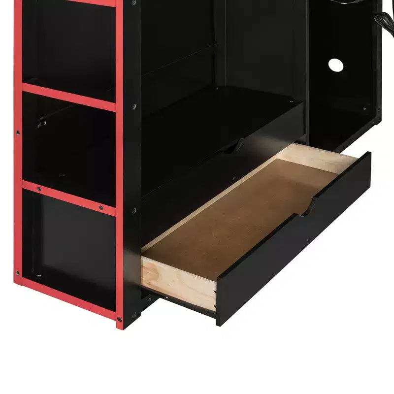 Lit mezzanine moderne pleine grandeur Luxystar avec armoire, bureau éclairé et rangement