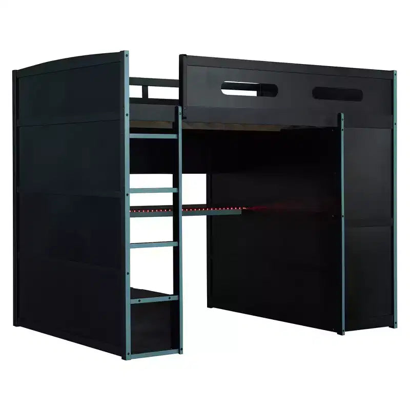 Lit mezzanine moderne pleine grandeur Luxystar avec armoire, bureau éclairé et rangement