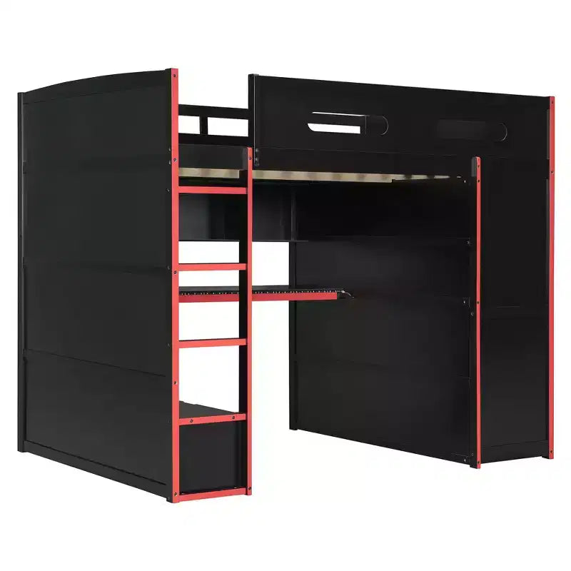 Lit mezzanine moderne pleine grandeur Luxystar avec armoire, bureau éclairé et rangement