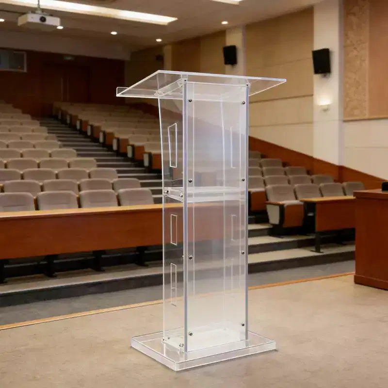 Garvee Podium for Classroom, Acrylic Podium Stand with Wide Reading Surface and Storage Shelf, Clear