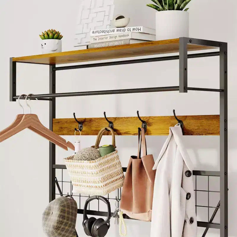 Garvee Portemanteau d'entrée 5-en-1, Meuble d'entrée 184,5 cm avec Banc, Étagère à Chaussures et Crochets pour Couloir, Entrée, Chambre