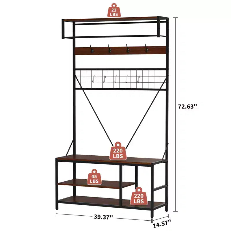Garvee Portemanteau d'entrée 5-en-1, Meuble d'entrée 184,5 cm avec Banc, Étagère à Chaussures et Crochets pour Couloir, Entrée, Chambre