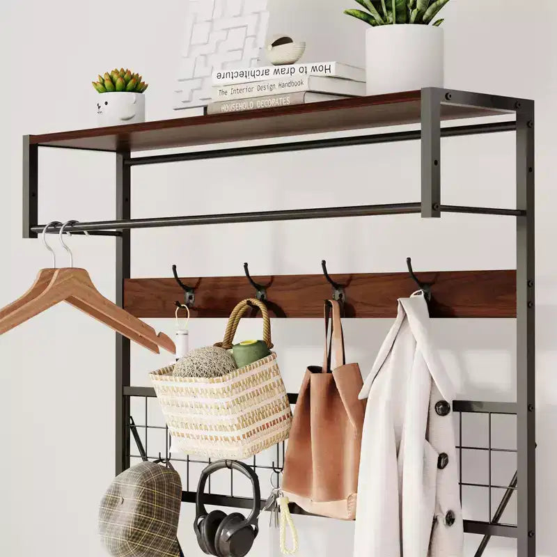 Garvee Portemanteau d'entrée 5-en-1, Meuble d'entrée 184,5 cm avec Banc, Étagère à Chaussures et Crochets pour Couloir, Entrée, Chambre