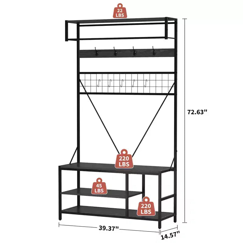 Garvee Portemanteau d'entrée 5-en-1, Meuble d'entrée 184,5 cm avec Banc, Étagère à Chaussures et Crochets pour Couloir, Entrée, Chambre
