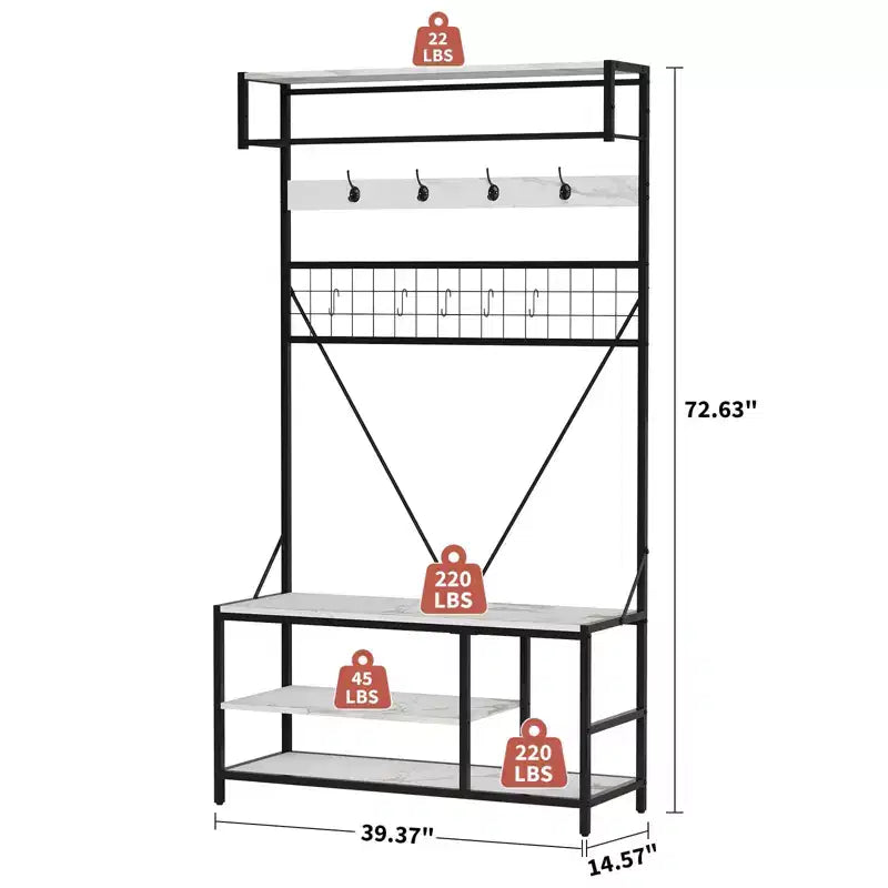 Garvee Portemanteau d'entrée 5-en-1, Meuble d'entrée 184,5 cm avec Banc, Étagère à Chaussures et Crochets pour Couloir, Entrée, Chambre