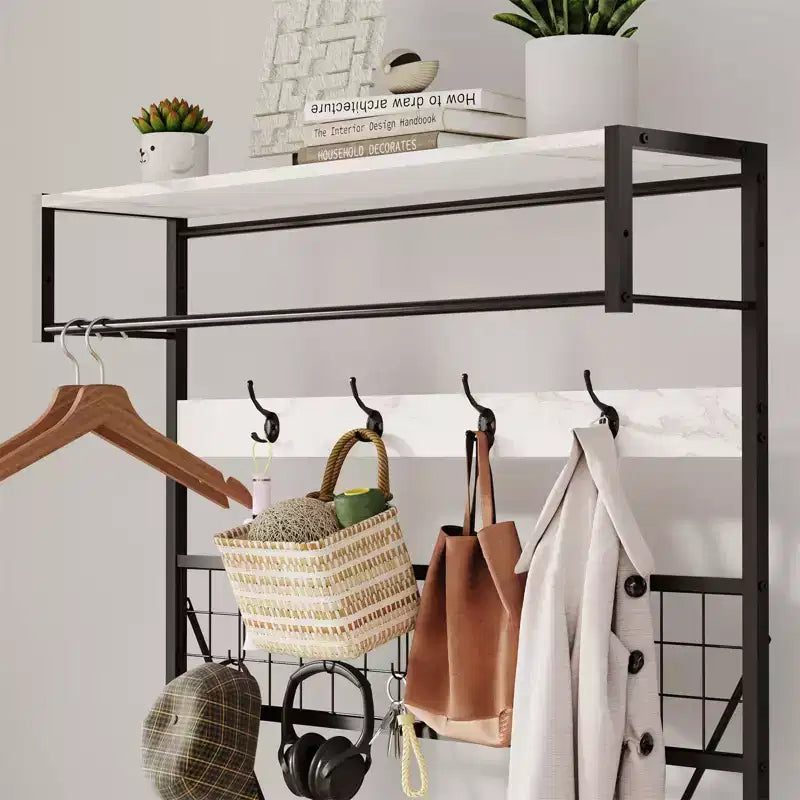 Garvee Portemanteau d'entrée 5-en-1, Meuble d'entrée 184,5 cm avec Banc, Étagère à Chaussures et Crochets pour Couloir, Entrée, Chambre