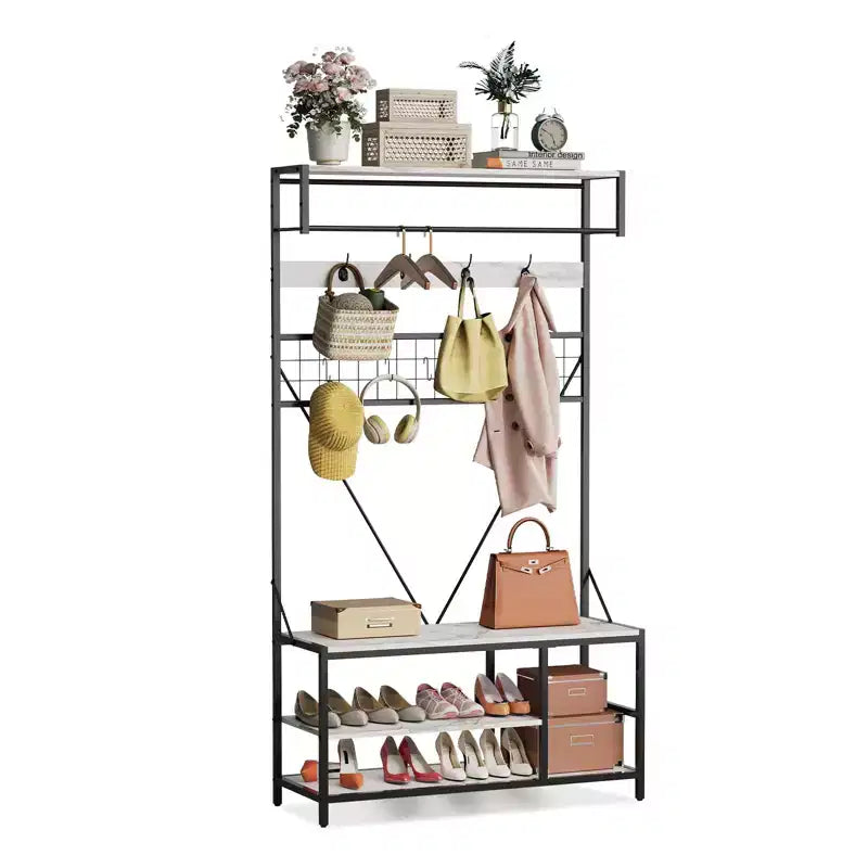 Garvee Portemanteau d'entrée 5-en-1, Meuble d'entrée 184,5 cm avec Banc, Étagère à Chaussures et Crochets pour Couloir, Entrée, Chambre