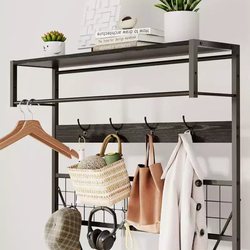 Garvee Portemanteau d'entrée 5-en-1, Meuble d'entrée 184,5 cm avec Banc, Étagère à Chaussures et Crochets pour Couloir, Entrée, Chambre