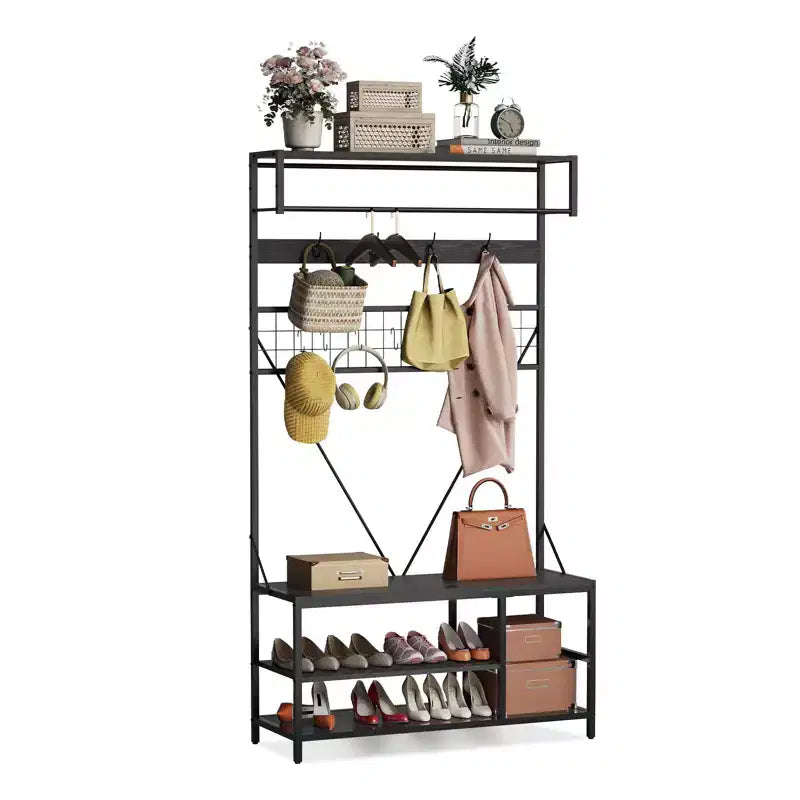 Garvee Portemanteau d'entrée 5-en-1, Meuble d'entrée 184,5 cm avec Banc, Étagère à Chaussures et Crochets pour Couloir, Entrée, Chambre