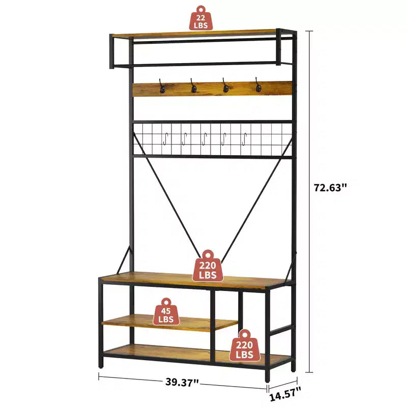 Garvee Portemanteau d'entrée 5-en-1, Meuble d'entrée 184,5 cm avec Banc, Étagère à Chaussures et Crochets pour Couloir, Entrée, Chambre