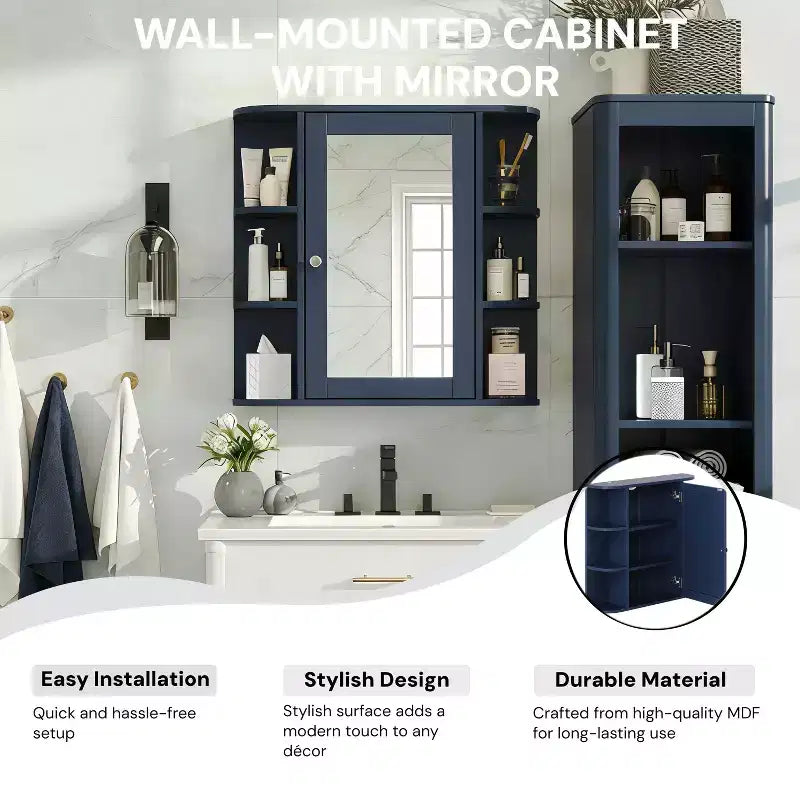Christopher Knight Home Harrison Armoire de salle de bain murale moderne en bois avec miroir et étagères ouvertes