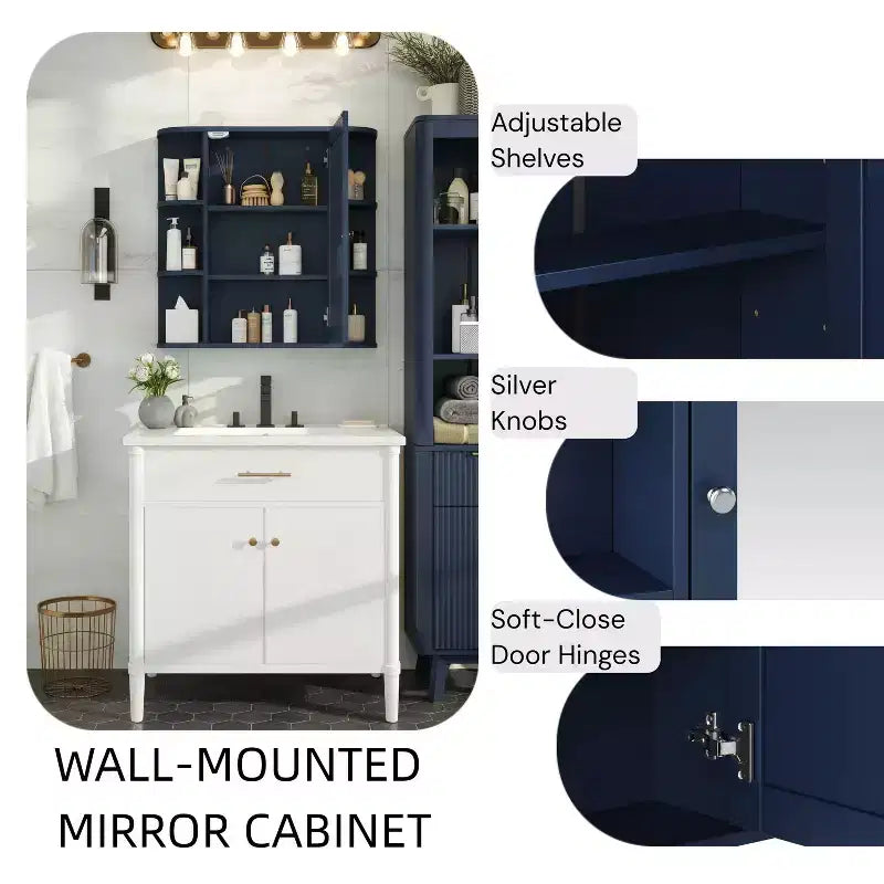 Christopher Knight Home Harrison Armoire de salle de bain murale moderne en bois avec miroir et étagères ouvertes