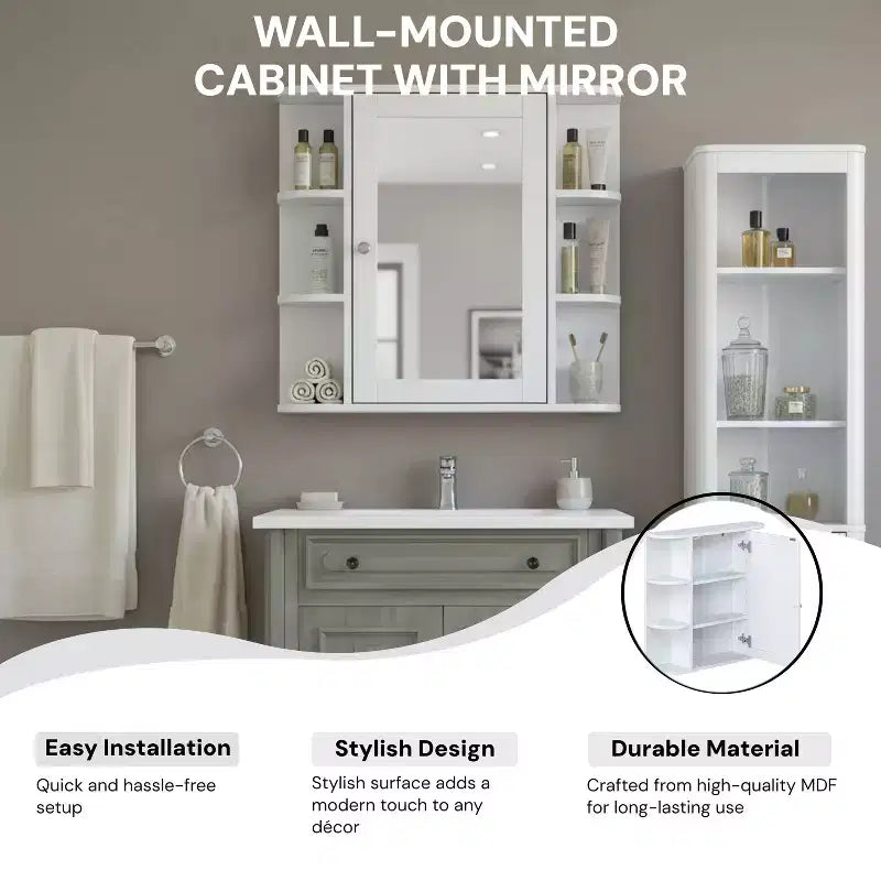 Christopher Knight Home Harrison Armoire de salle de bain murale moderne en bois avec miroir et étagères ouvertes