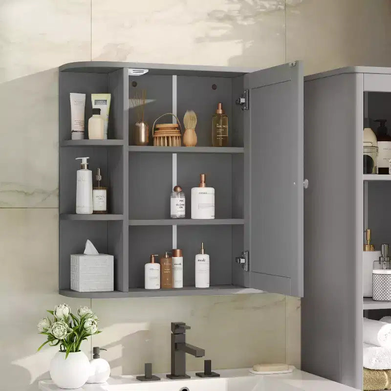 Christopher Knight Home Harrison Armoire de salle de bain murale moderne en bois avec miroir et étagères ouvertes