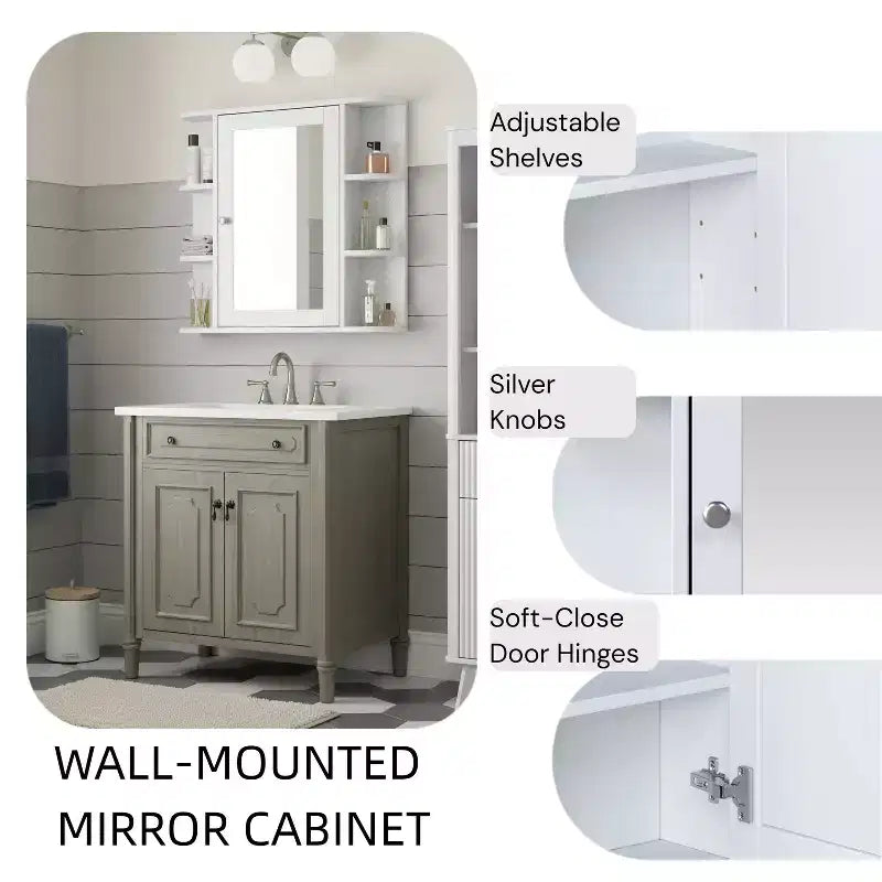 Christopher Knight Home Harrison Armoire de salle de bain murale moderne en bois avec miroir et étagères ouvertes