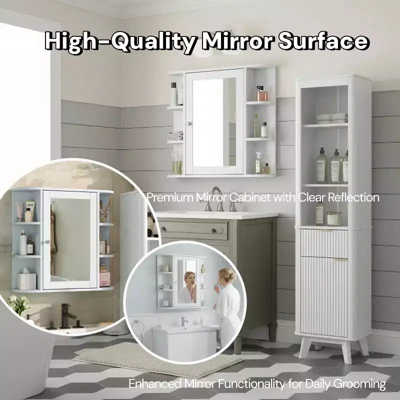 Christopher Knight Home Harrison Armoire de salle de bain murale moderne en bois avec miroir et étagères ouvertes
