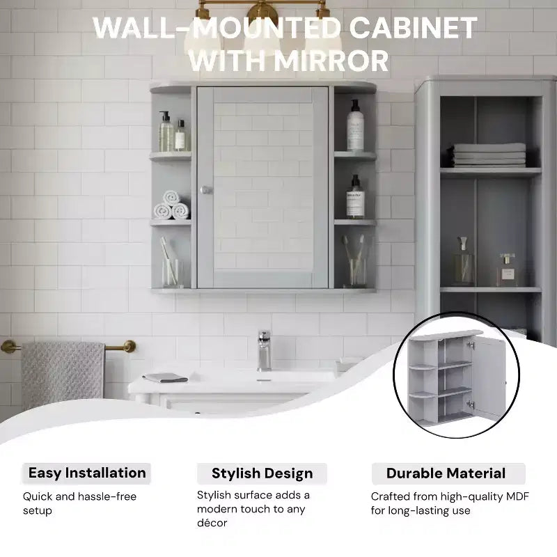 Christopher Knight Home Harrison Armoire de salle de bain murale moderne en bois avec miroir et étagères ouvertes