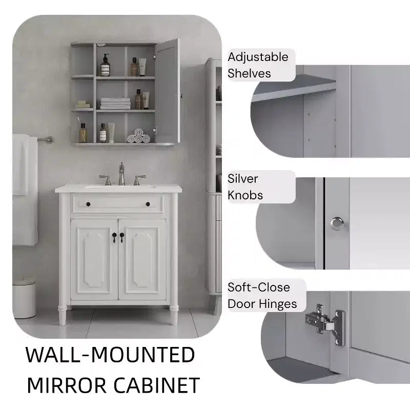 Christopher Knight Home Harrison Armoire de salle de bain murale moderne en bois avec miroir et étagères ouvertes