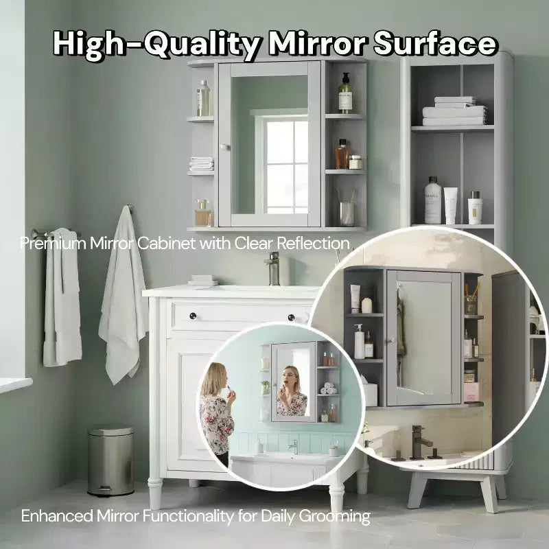 Christopher Knight Home Harrison Armoire de salle de bain murale moderne en bois avec miroir et étagères ouvertes