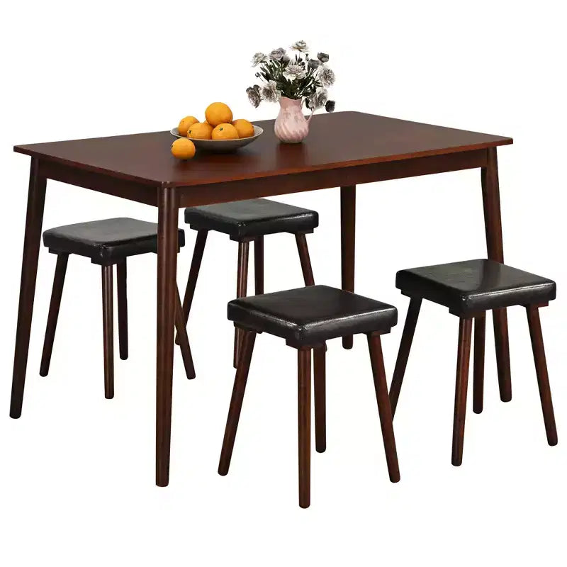 Costway 5PCS Dining Table Set for 4 w/ 4 Upholstered Stools Rubber Wood Legs for Kitchen