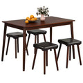 Costway 5PCS Dining Table Set for 4 w/ 4 Upholstered Stools Rubber Wood Legs for Kitchen