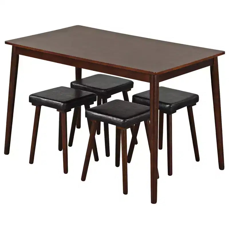 Ensemble de salle à manger 5 pièces Costway pour 4 personnes avec 4 tabourets rembourrés Pieds en bois d'hévéa pour la cuisine