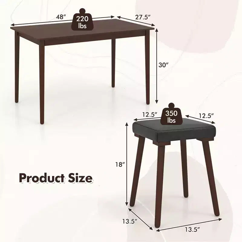 Ensemble de salle à manger 5 pièces Costway pour 4 personnes avec 4 tabourets rembourrés Pieds en bois d'hévéa pour la cuisine