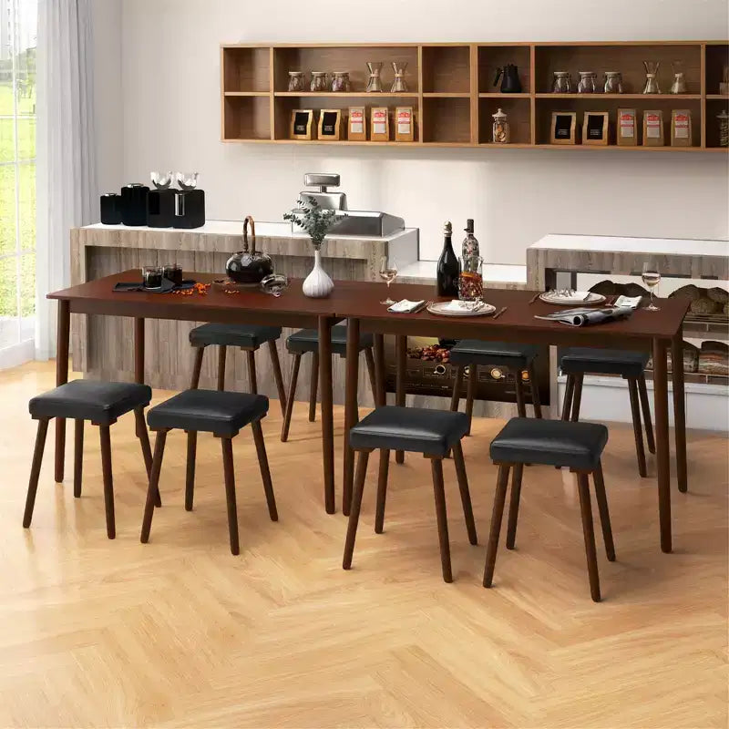 Ensemble de salle à manger 5 pièces Costway pour 4 personnes avec 4 tabourets rembourrés Pieds en bois d'hévéa pour la cuisine