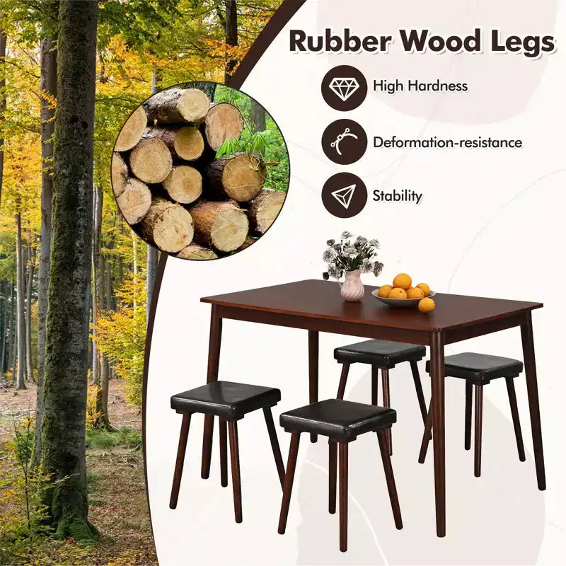 Ensemble de salle à manger 5 pièces Costway pour 4 personnes avec 4 tabourets rembourrés Pieds en bois d'hévéa pour la cuisine