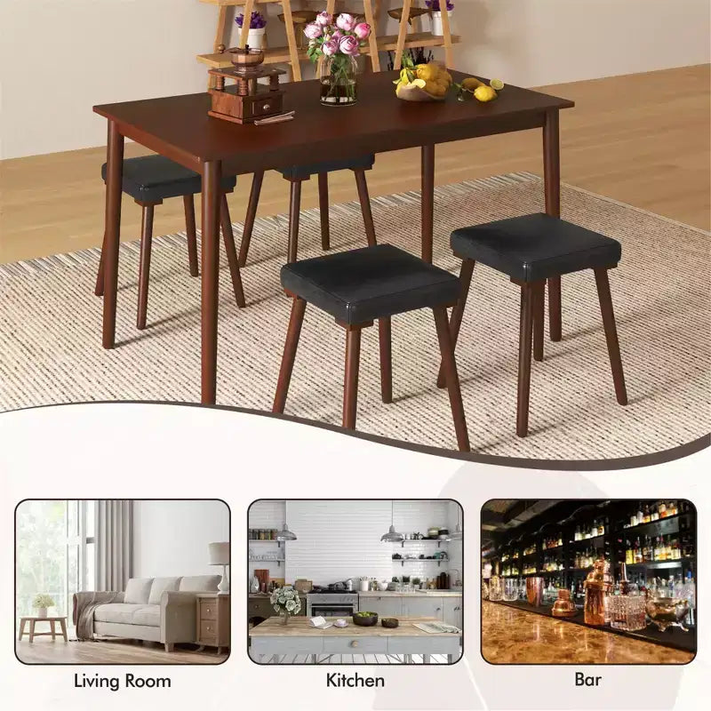 Ensemble de salle à manger 5 pièces Costway pour 4 personnes avec 4 tabourets rembourrés Pieds en bois d'hévéa pour la cuisine