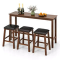 Costway 4-Piece Bar Table Set w/ Power Outlet Counter-Height Table & 3 Bar Stools