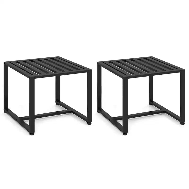 Costway Indoor Square Side Tables, Set of 2 Metal End Tables with Slatted Tabletop, Black