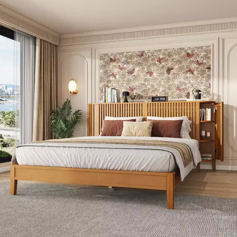 Lit Christopher Knight Home Lennon moderne du milieu du siècle avec tête de lit à lattes et rangements latéraux intégrés