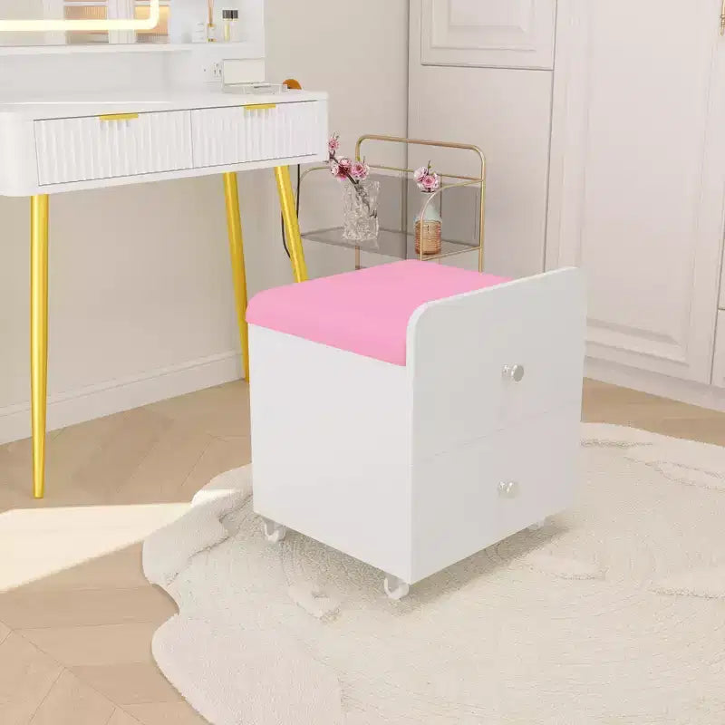 Tabouret de Coiffeuse avec Rangement et Roulettes, Chaise de Maquillage Rembourrée Gain de Place, Banc Ottoman Multifonctionnel, pour Chambre, Salon