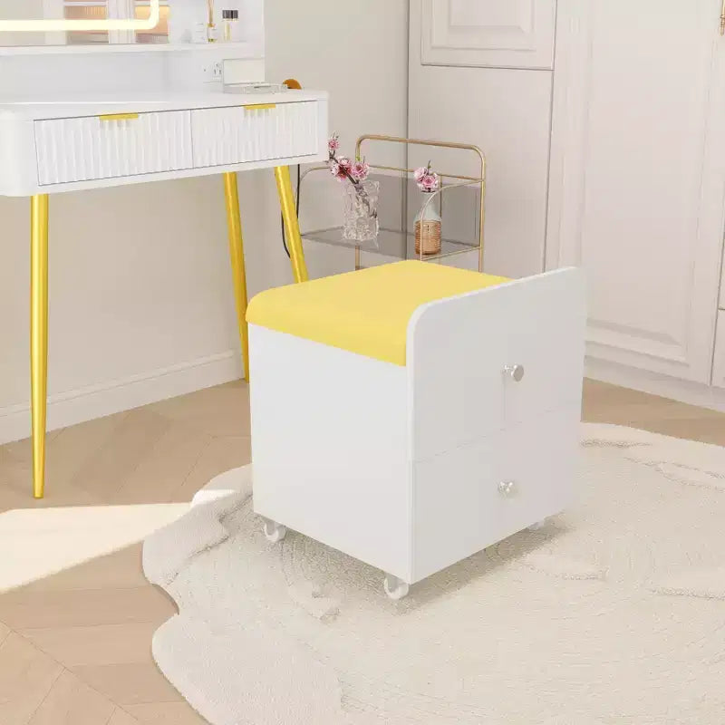 Tabouret de Coiffeuse avec Rangement et Roulettes, Chaise de Maquillage Rembourrée Gain de Place, Banc Ottoman Multifonctionnel, pour Chambre, Salon